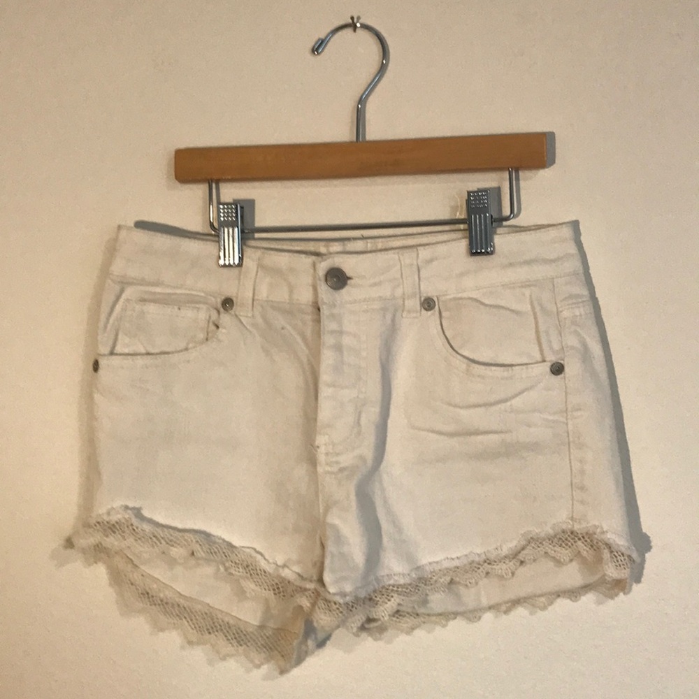 High waisted white denim shorts
